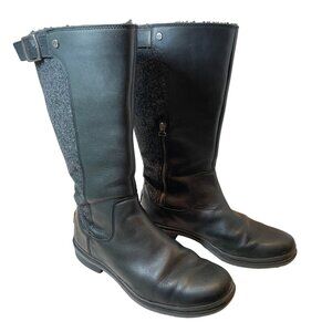 UGG Women's Black Leather & Gray Wool Tall Boots with Buckle Accent 9.5